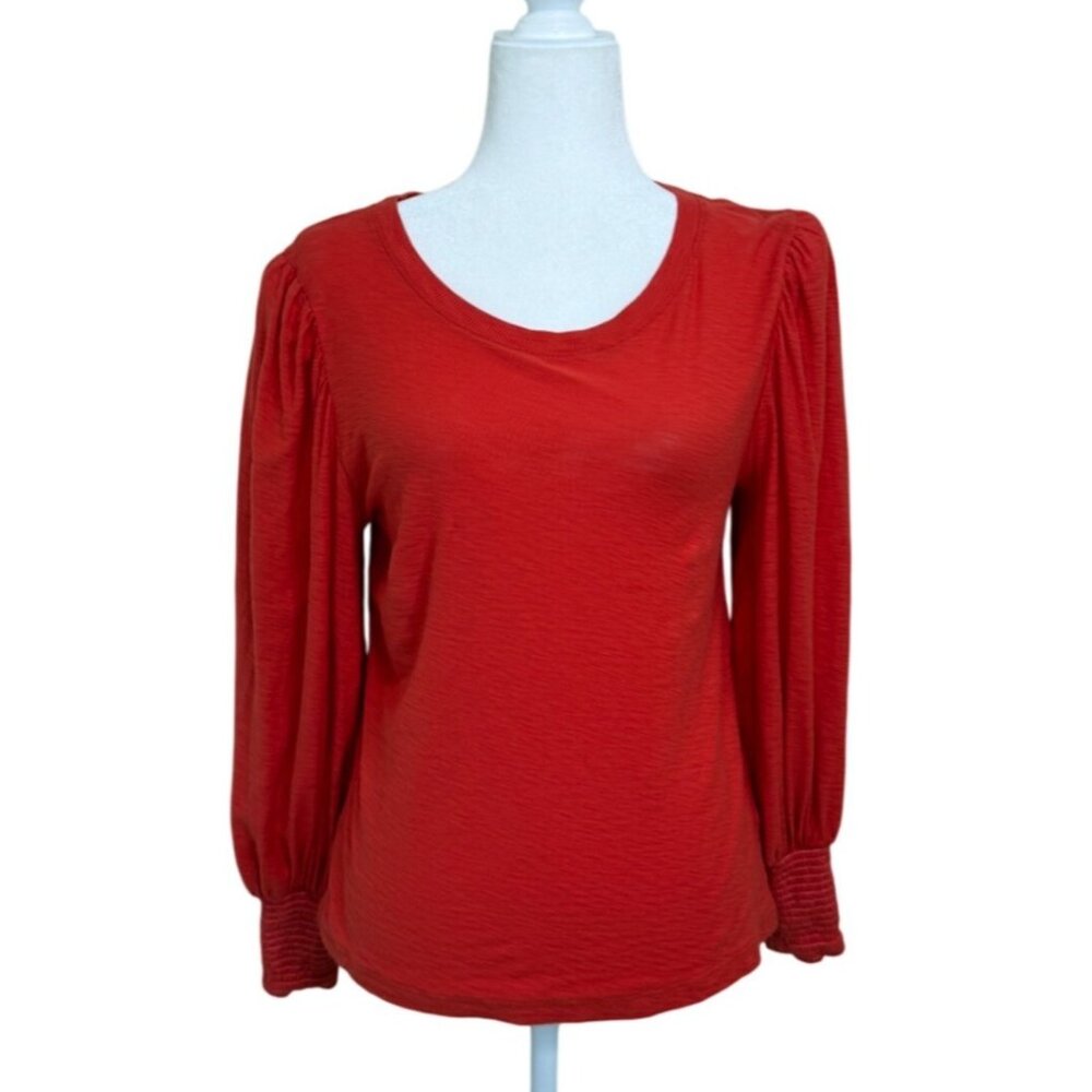 Nation LTD Womens Top Long Sleeve Puff Shoulder Red Smocked Cuff Cotton Size M